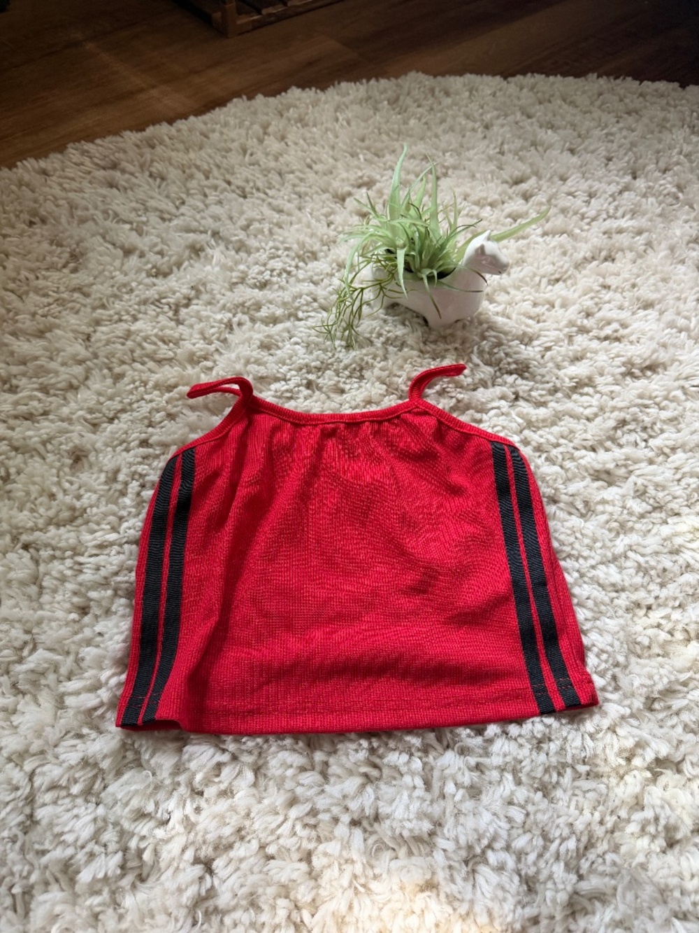 Fancy queen, red and black cropped tank top with a ribbed texture and contrastin